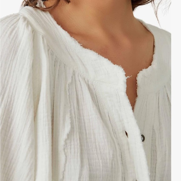 Free People Lucy Solid Swing Button Front Blouse. Cotton Gauze. Size L. - Picture 2 of 7